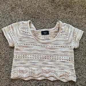 Vici Women's Knit Crop Top - Cream and Brown